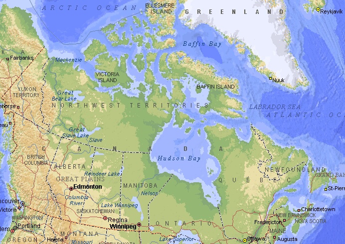 Омывающие моря и океаны канады